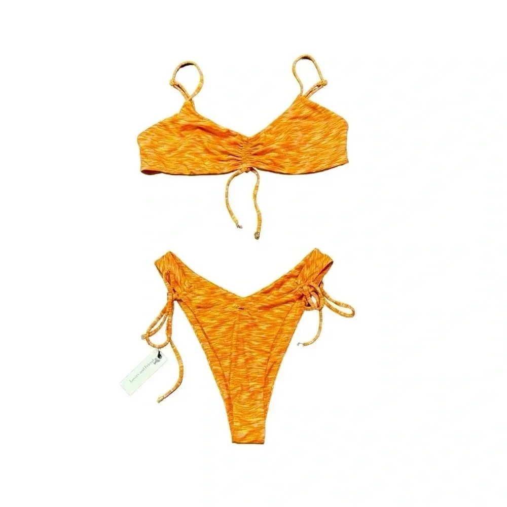 NWT Lovers + Friends Lucky Top (L) & Bottom (M) Bikini Orange Space Dye Revolve